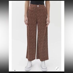 Urban Outfitters Olympia Satin Wide Leg Brown and white Polka Dot Pants Size S